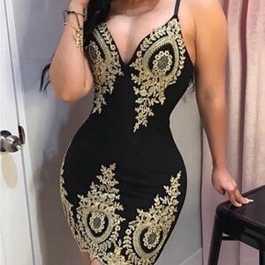 Elegant Black and Gold Embroidered Dress
